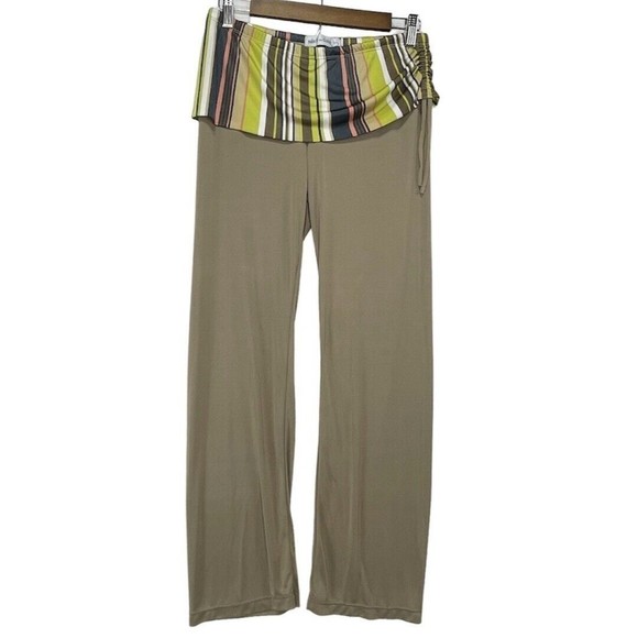 Women Shirred Side Skirted Leggings Sz One Size P Beige Stripes - Picture 2 of 10